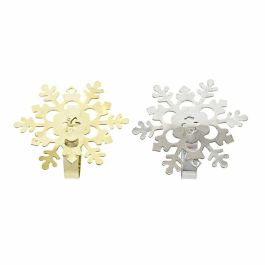 DKD Home Decor Servilletero Navideño Moderno de Metal con Diseño Copo Dorado Plateado Set de 4 Piezas 5x17x5 cm
