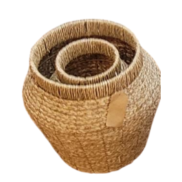 DKD Home Decor Macetero Tropical Natural Seagrass Metal Set de 2 Piezas 26 x 35 x 28 cm