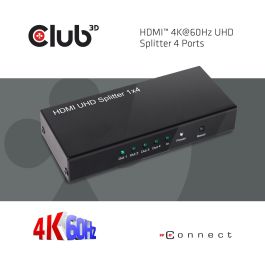 Club3D CSV-1380 HDMI Splitter 1x4 4K 60Hz UHD HDMI 2.0a para Televisor/Monitor, Negro, Metálico