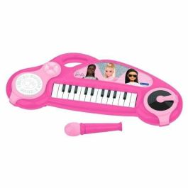 Barbie Piano Teclado Electrónico Infantil con Micrófono, Efectos de Luz y 4 Instrumentos (Piano, Guitarra, Violín, Saxofón). 22 Melodías y Función DJ.