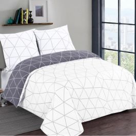 VISION - Juego de cama reversible HUGO gris - 100% Algodón - 1 funda nórdica 260x240cm + 2 fundas de almohada 65x65cm - Gris-blanco