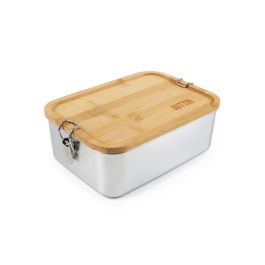 Quttin Fiambrera Rectangular de Acero Inoxidable con Tapa de Bambú, 1500 ml, 20.5 x 15 x 7.7 cm