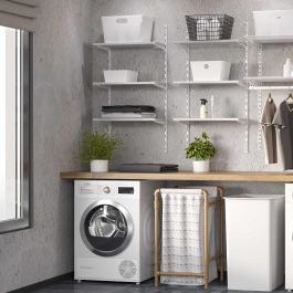 Emuca Kit para 3 estantes con sopores y perfiles de fijación a pared Jagmet, longitud 380mm, Acero, Pintado blanco