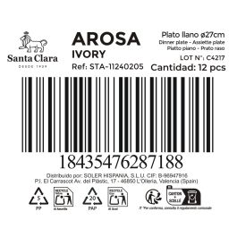 La Mediterranea Plato Llano Arosa Ivory - Plato de Porcelana Ø 27 cm, Acabado Ivory (12 Unidades)