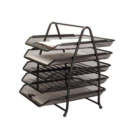 Bandeja Sobremesa Metalica Q-Connect Kf18474 Rejilla Negro 5 Bandejas Movibles 350x275x375 mm