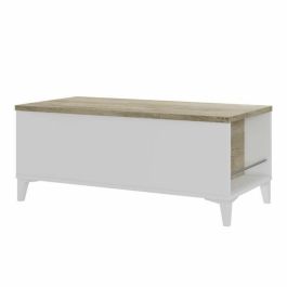 Mesa de centro con tapa elevable - Roble y decoración blanca - L 100 x P 50/72 x H 42/55 cm