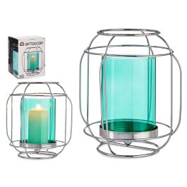 Giftdecor Base Vela Cristal Farol Azul Metal Plata 19x20x19 cm (8 Unidades)