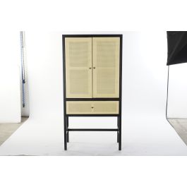 DKD Home Decor Armario Balines Negro Natural Madera Abeto Ratan 160 x 80 x 38 cm