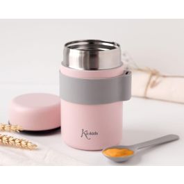 KioKids Termo Papillero Acero Inoxidable 500 mL con Cuchara Rosa Mantiene Temperatura 12h Ideal Niños +0 Meses