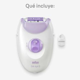 Braun Silk-épil 3 Depiladora Eléctrica para Mujer, 20 Pinzas MicroGrip, Luz Smartlight, Cabezal Masaje, Púrpura, Fabricada en Alemania
