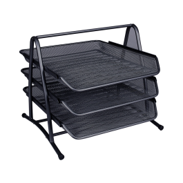 Q-connect KF00823 Bandeja para Sobremesa Metálica Rejilla Negra 3 Bandejas Móviles 350x278x275 mm