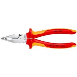 Knipex Alicates de Punta Fina 08 26 185, 61 HRC, 1.3 cm de Corte, 185 mm de Longitud, Mango Naranja/Rojo