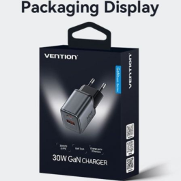 Vention FEWH0-EU Cargador de Pared GaN 30W 1xUSB Tipo-C 1xUSB Gris Enchufe UE