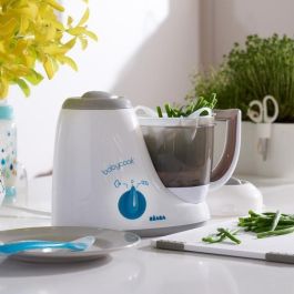 Beaba Procesador de Comida para Bebés Babycook Original 4 en 1: Vapor, Mezcla, Descongela, Recalienta, Vapor Rápido 15 Min - Gris/Azul