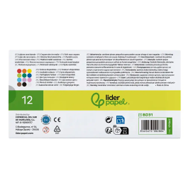 Liderpapel Lápices de Cera Blanda Redonda Caja de 12 Unidades Colores Surtidos