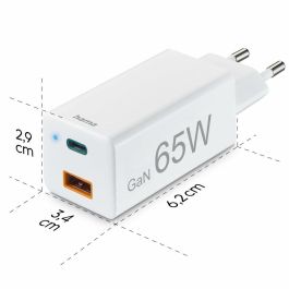 Hama Cargador Pared GaN 65W USB-C con Power Delivery y Quick Charge 3.0, 2 Puertos