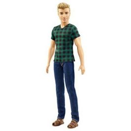 Barbie HRH25 Muñeco Ken Fashionistas rubio, estilo Western con camisa azul índigo, pantalones blancos y botines negros