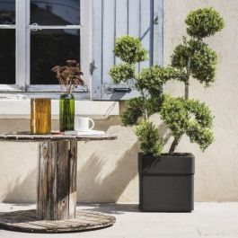 EDA 3086960275280 Jardinera cuadrada de plástico de 40 cm, 26 L, con ruedas para exterior e interior, gris antracita 39x39x39 cm