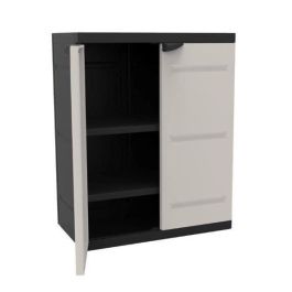 TITANIO PLASTIKEN Armario bajo 2 puertas con estantes A70 x P44 x H88 cm Beige y Negro Gama TITANIO Interior / Exterior