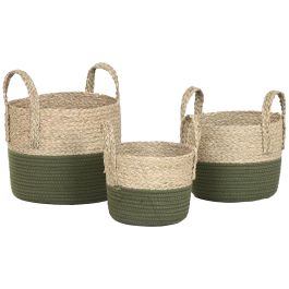 DKD Home Decor Cesta de Almacenamiento, Set de 3 Piezas, Fibra y Algodón, Verde Natural, 28 x 32 x 28 cm (2 Unidades)