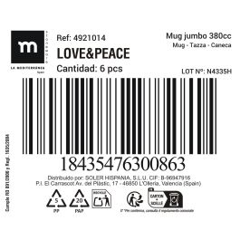 Mug Jumbo 380 cc Love&Peace - Inde (24 Unidades) Mug Jumbo 380 cc Love&Peace - Inde (24 Unidades)