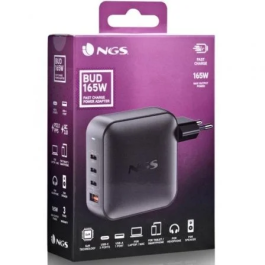NGS Cargador Portátil BUD165W GaN 165W 3xUSB-C + 1xUSB-A Automático Voltaje 5-21V