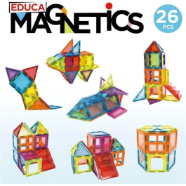 Educa Borrás 20022 Juego Construcción Magnético con 26 Piezas Translúcidas de Colores