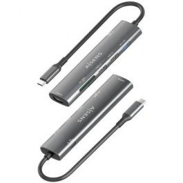 Aisens ASUC-7P027-GR Dock USB-C 7 en 1, HDMI 4K, 3xUSB, 1xUSB-C PD 100W, Lector SD/Micro SD, Gris