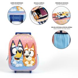 Mochila Escolar 3D con Ruedas Bluey Rosa Mochila Escolar 3D con Ruedas Bluey Rosa