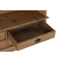 DKD Home Decor Recibidor de Pino Reciclado y Espejo Marron Negro 40 x 200 x 124 cm con 4 Cajones