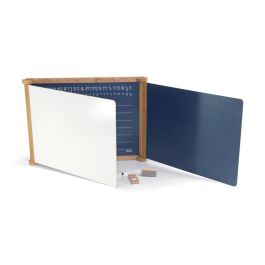 Jeujura Pizarra Mural Tríptico de Madera Roble Teñido 59x46 cm con 3 Paneles para Tiza y Rotulador Borrable en Seco
