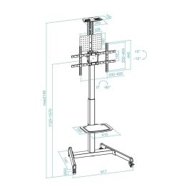 TooQ FS1184M-B Soporte de Suelo con Ruedas para TV 37"-70" (94-177,8cm) hasta 70kg, Rotación 90°, Altura Ajustable, Negro