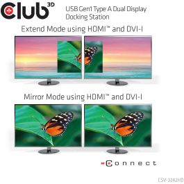 Club3D Docking Station USB 3.2 Gen 1 Dual Display HDMI DVI 4x USB 2.0 2x USB 3.2 Gen 1 Gigabit Ethernet Negro