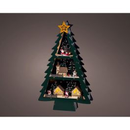 Lumineo Escena Navideña Árbol Madera Contrachapada con 10 LED Luz Cálida Fija, Temporizador 6/18h, Uso Interior 33x9x55 cm