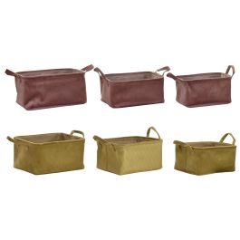 DKD Home Decor Cesta Básicos Poliéster Mostaza Terracota para Almacenaje Set de 3 Piezas (Pack 2 Unidades) 38x29x20 cm