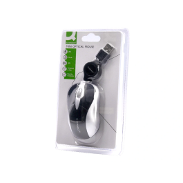 Q-connect Ratón Óptico Mini 800 DPI USB Retráctil 1,5 Ghz Negro