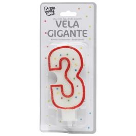 Party Time Vela Numeral Aniversario Número 3 - Decorada con Círculos y Pincho, 14 cm, Colores Surtidos Rosa Azul Rojo