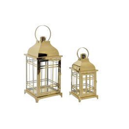 DKD Home Decor Farola Chic Dorado, Lámpara de Pie Alta de 57 cm, Set de 2 Piezas en Metal y Cristal para Iluminación Decorativa del Hogar