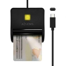 Aisens Lector de Tarjetas Inteligente para DNI, USB-C, Negro - Compatible con DNIe y tarjetas inteligentes, Cumple estándares FIPS 201, TAA e ISO 7816