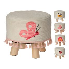 Home & Styling Taburete infantil con diseños de arco iris, ladybug, abeja y mariposa, blanco con flecos, Ø28x25mm Precio: 16.50000044. SKU: S7912395