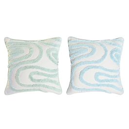 DKD Home Decor Cojín Urban de Algodón con Cremallera, Colores Surtidos (Verde Menta, Blanco, Azul), Set de 2, 40x5x40 cm, 0.50 kg