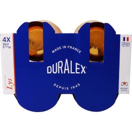Duralex Set de 4 Vasos de 16 cl Colección Ambar Modelo Lys, Medidas 7 x 7 x 7.5 cm (12 Cajas)
