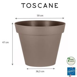 EDA Maceta redonda Toscana de polipropileno para interior/exterior, Ø 60 x H 47 cm, 76 L - Taupe, resistente UV y heladas