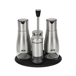 Quttin Set de 4 Dispensadores de Acero Inoxidable con Soporte - Ideal para Cocina y Mesa (8 Unidades)