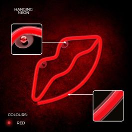 Forever Lámpara Neon LED Lips Red - Decoración Iluminación LED para Pared, USB o Pilas AA