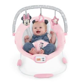 Bright Starts Tumbona Vibratoria para Bebé Disney Minnie Mouse Rosy Skies | Asiento Ultrasuave con Orejas y Lazo para Niña
