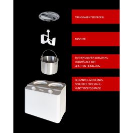 Unold 48830 Máquina de Helados Doppio, 2.4L (2x1.2L), Doble Cubeta, Compresor Integrado, Acero Inoxidable Blanco