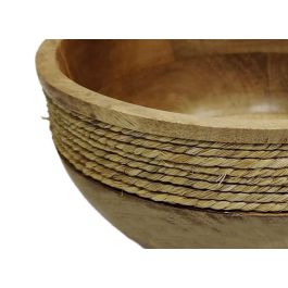 DKD Home Decor Centro de Mesa Cottage Marrón Set de 2 Indianrope de Madera de Mango y Cuerda, Acabado Natural, 25x10x25 cm