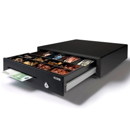 Safescan Cajon Portamonedas SD-4141 | Negro | 41x41.5x11.5cm | 4 Compartimentos Billetes, 8 Monedas | Apertura Eléctrica y Llave