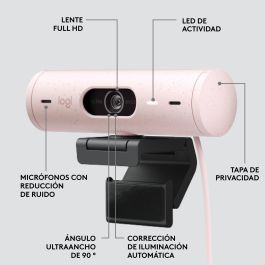 Logitech Webcam Brio 500 Rosa Full HD 1080p, 4 MP, Zoom Digital 4x, Enfoque Automático, USB-C